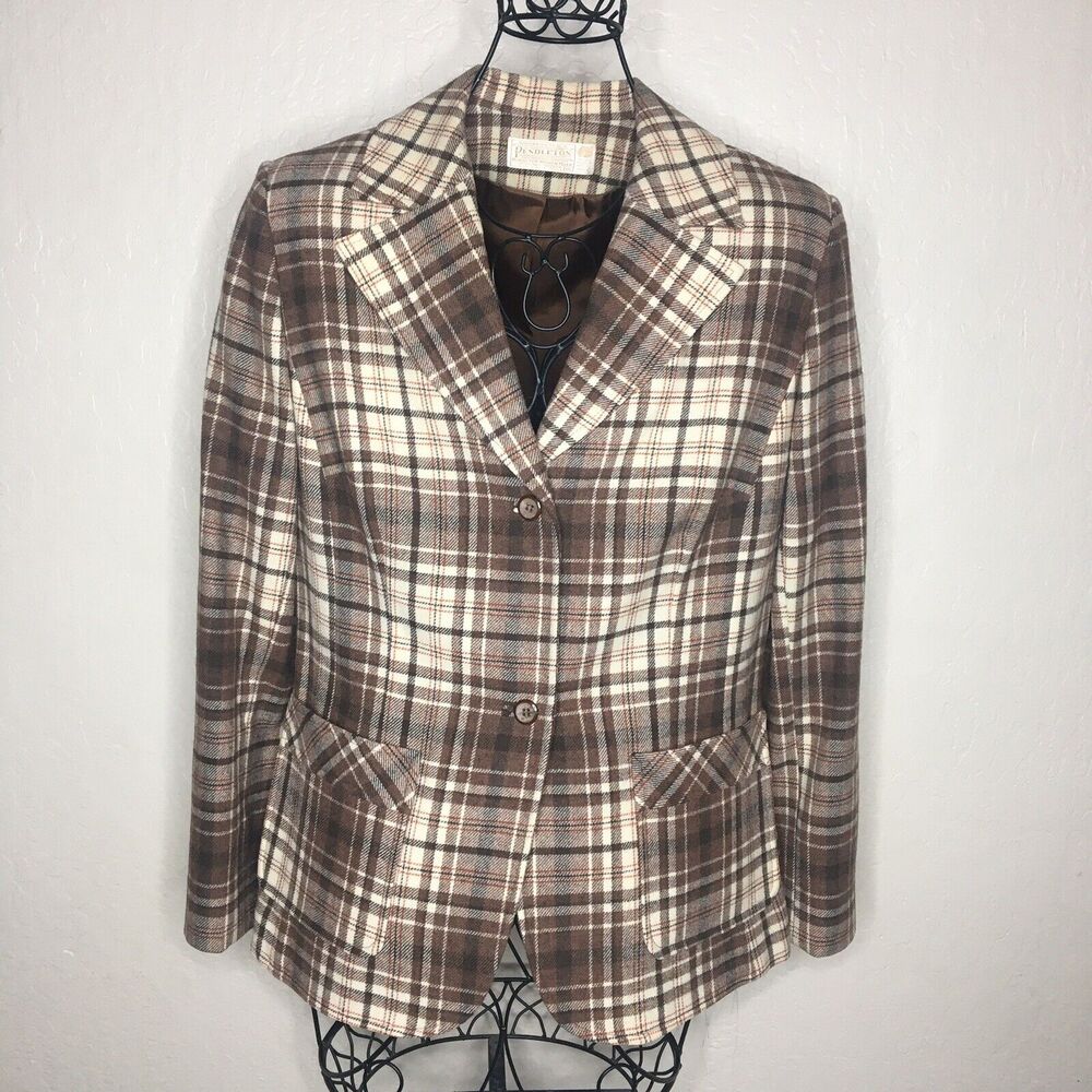 Pendleton Brown Cream Plaid Blazer